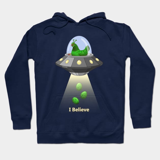 Funny Green Alien Chicken Egg Abduction Hoodie by csforest